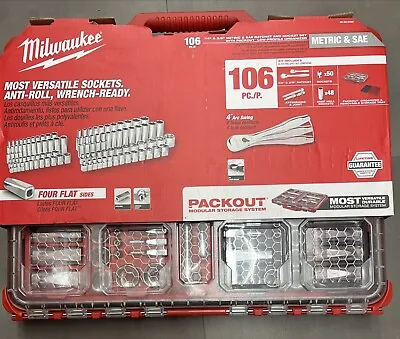 Milwaukee 48-22-9486 1/4  & 3/8” Drive 106pc Ratchet & Socket Set With PACKOUT   • $200