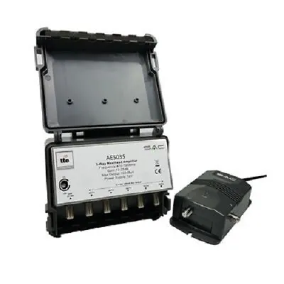 5 Way LTE Masthead TV Aerial Amplifier Splitter 10-25dB Variable Gain Kit PSU • £34.99