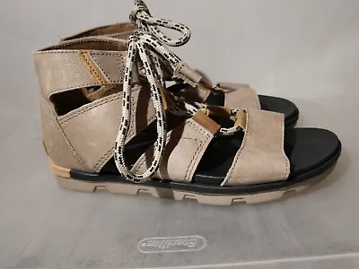 Sorel Torpeda Lace Up Gladiator Sandals Women Sz 9.5 Platform Wedge Leather Shoe • $28