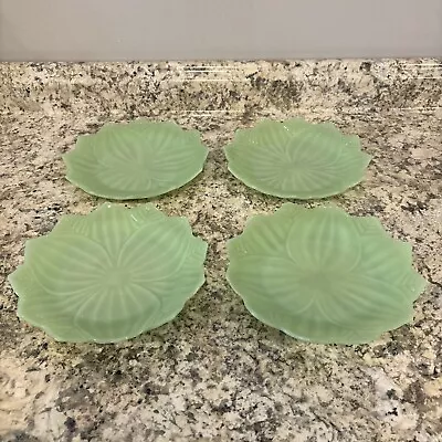 Vintage Fire King Jadeite Lotus Blossom Leaf Salad Plate Dish 8  Set Of 4 • $49.99