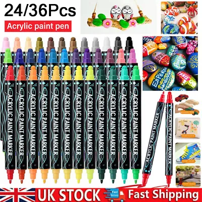 Acrylic Paint Pens 24-36 Colours Set Dual Tip Marker Pens For Rock Glass Plastic • £2.95