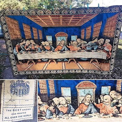 Plush Velvet Large Italy Wall Hanging Vtg Tapestry Jesus Last Supper Scenery Rug • $500