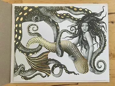 Mermaid And Octopus Original Wall Art Decor Gold Foil Home Nautical Gift 8x10  • $19.79