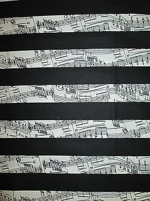  Piano Keyboard Stripes Music Notes Black Cotton Fabric Fq • $3.55