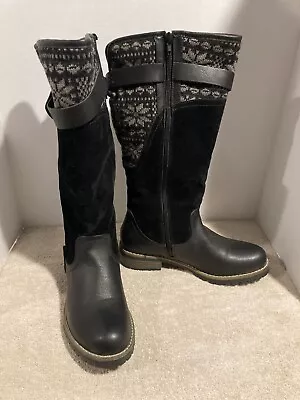 NWOT MUKLUKS Women's Size 9 Black Knit And Buckle Accent Fleece Lined Tall Boots • $30