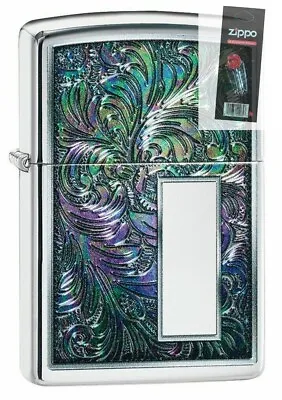 Zippo 49139 Colorful Venetian Design High Polish Chrome Lighter + FLINT PACK • $45.79