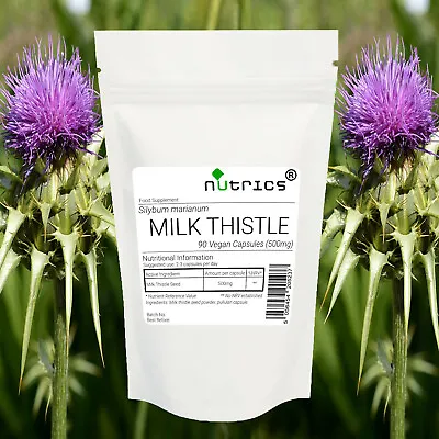 Nutrics® MILK THISTLE SEED 500mg X 90 Vegan Capsules 100% Pure Silybum Marianum • £7.99