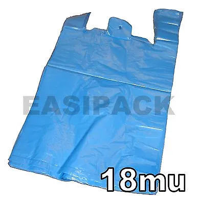 £4.89 • Buy 100 Strong BLUE Recycled 11x17x21  Vest Carrier Bags - 18mu