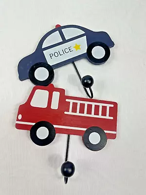 2 Boys Wall Decor Hooks Police Car Fire Engine • $9.99