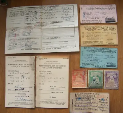 Vtg WWII Era Ephemera Lot ~ Ration Gas Stamps Car Registration Leather Wallet • $15