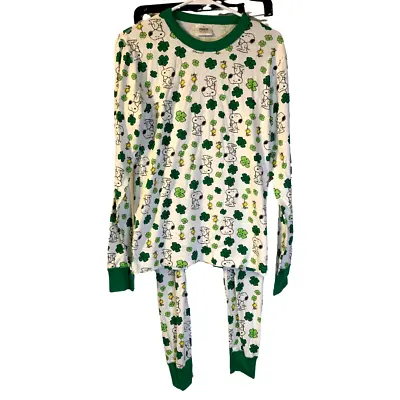 Hanna Andersson Snoopy Shamrock Long Johns Adults Size XS Pajamas St. Patrick's • $39.99