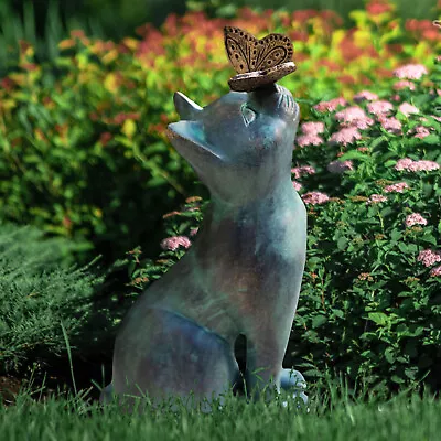 Resin Cat Garden Statue Ornament Kitten Statue With Butterfly For Courtyard Lawn • $18.29