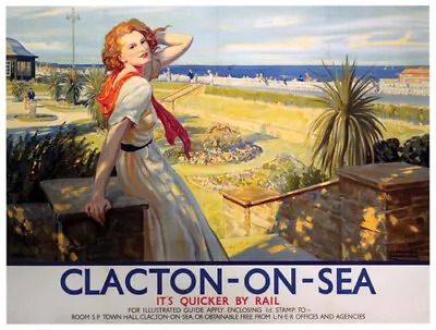 £16.95 • Buy Vintage Clacton Girl With Red Hair Art Railway Travel Poster Print A1/A2/A3/A4