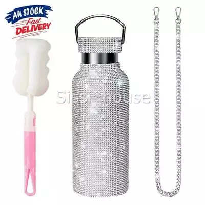 $31.69 • Buy 500ml Bling Rhinestone Stainless Steel Thermos/Water Bottle With Handle & Chain