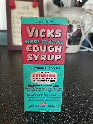 Vintage Vicks Cough Syrup Glass Bottle In Original Box  2oz Box Bottle Has Wear  • $55