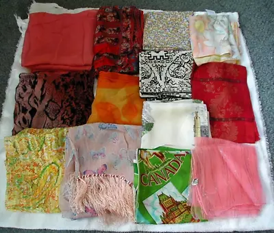 Lot 13 Vintage Scarves Asstd Silk Polyester Floral Souvenir Greece Canada Etc • $8.99