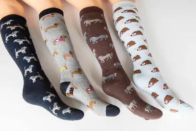 Ladies Welly Socks Cotton Rich Long Novelty Animal Wellington Boot Sock 4-7 Size • £5.99