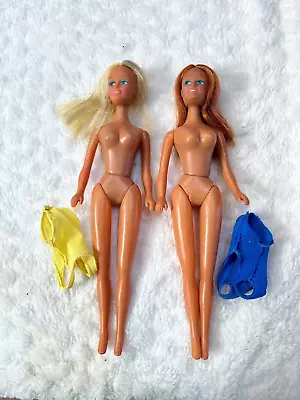 Vintage Mini Mod Dolls 2 Blonde Redhead Blue/yellow Bathing Suits • $20