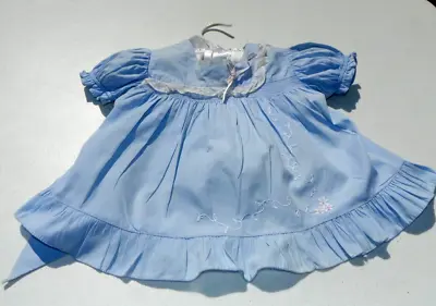 Vintage Baby Dress Blue Lace Frock Smock Embroidered Flower 9 Months • $10.50