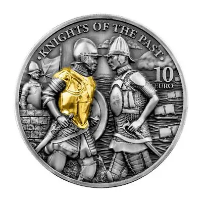 2022 Malta €10 2-oz Silver Knights Of The Past High Relief Antiqued W/Golden ... • $283.25