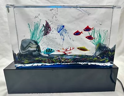 Large Vintage Elio Raffaeli Murano Art Glass Fish Aquarium W Light Box Italy • $2200
