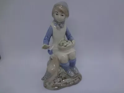 Vtg Porcelain Girl Figurine With Basket & Goose / Duck-made In Spain-lladro Like • $22