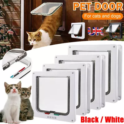 Pet Door 4 Way Locking Small Medium Large Dog Cat Flap Magnetic White Frame S-XL • £8.98