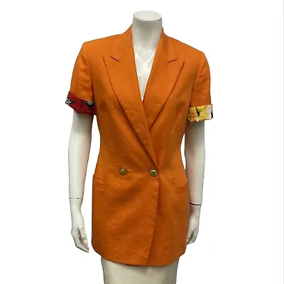 Versace Sport Orange Double Breast Linen Harlequin Flip Cuff Blazer Jacket Sz 40 • $103.06