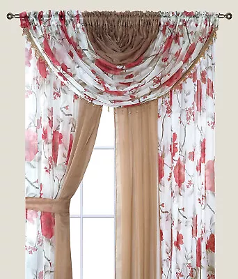 Laura 8 Piece Home Complete Window Sheer Curtain Panel Set (White & Beige) USA • $45