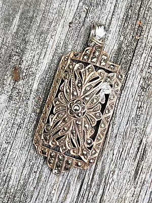 Vintage Germany Sterling Silver 925 Art Deco Marcasite Pendant (Only) • $39.99