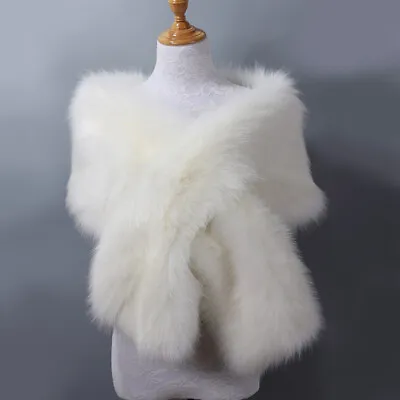 Women Fluffy Faux Fur Wedding Shawl Stole Cape Luxury Bridal Wrap Shrug Scarves • $28.99