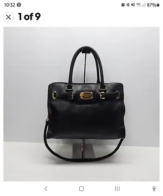 EUC Michael Kors Hamilton Satchel Tote Bag Black Leather Large Handbag B • $50
