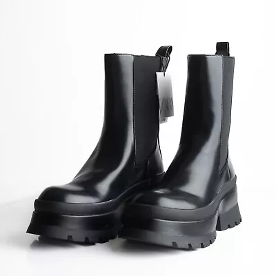 Zara Womens Black Chelsea Ankle Boots Track Lug Soles US 7.5 EU 38 New 3104/010 • $63.99