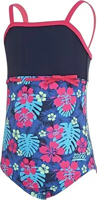 Zoggs Girls Kona Classic Back Swimsuit Age 4-5 5-6 Blue RRP £22 • £6.97