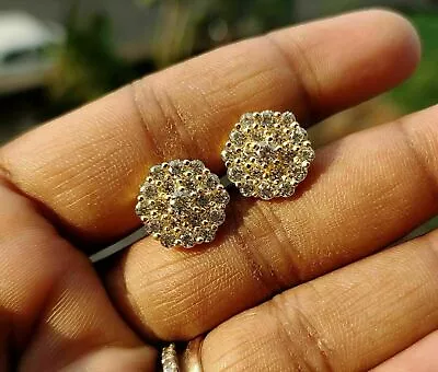 14K Yellow Gold Plated Lab-Created Diamond Cluster Stud Earrings Women's Gift • $89.09