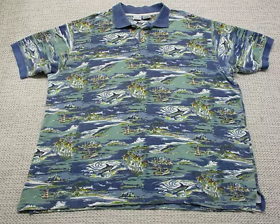 VTG OP Ocean Pacific Polo Shirt Mens 2XL Heavy Button Hawaiian Marlin Island • $14.99