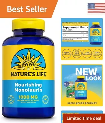 Vegetarian Monolaurin Capsules - Derived From Raw Coconuts - 1000mg - 180 Ct • $38.99
