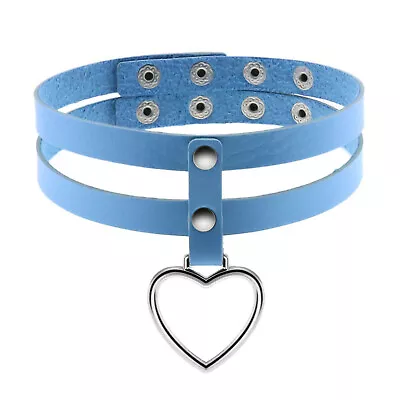 Women Two-layers PU Leather Choker Necklace Heart Ring Collar Belt Adjustable • $10.99