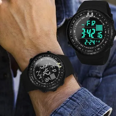 Men's Digital Watches Dual Time Pedometer Alarm Waterproof Military Black Watch • $10.99