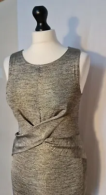 Front Twisted Women Dress Size XS Size 6/8 Sleeveless Lined Grey Golden Glitter • £6.90