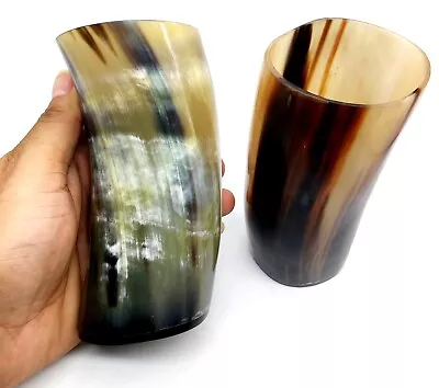 Viking Drinking Medieval Tumbler Ox Horn Beaker Vessels A Handmade Set Of 2 • $29.49