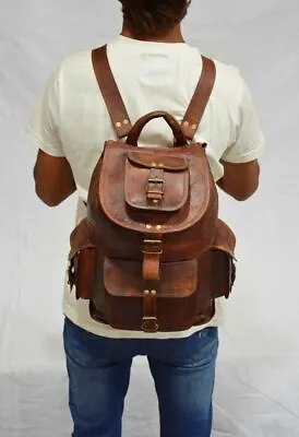 $70.40 • Buy New Men's 22  Large Backpack Genuine Vintage Leather Laptop Rucksack Travel Bag