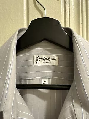 Yves Saint Laurent YSL Vintage Striped Tab Collar Dress Shirt - Size 16 32/33 • $29