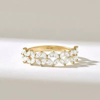 Marquise Cut Diamond 2Ct Lab-Created Engagement Band Ring 14K Yellow Gold Plated • $67.99