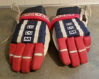 Vintage Hockey Gloves CCM HG11 Thumb Pro-gard  Red White And Blue  Leather Palms • $19.99
