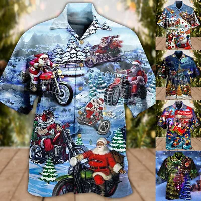 Christmas Men Hawaiian Santa Claus Shirts Xmas Party Aloha Holiday Tops Costume • $21.23