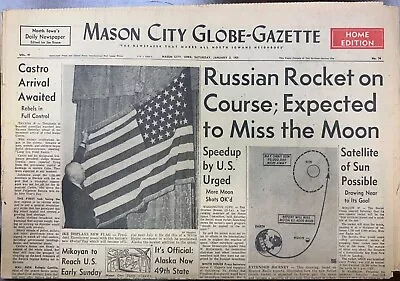 Mason City Globe Gazette Newspaper 1959 Russian Rocket Moon Mission Satellite • $10