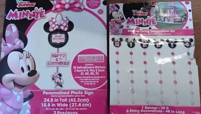 LOT Minnie Mouse Jr. Birthday Party PERSONALIZE Photo Sign Banners Bracelets • $15