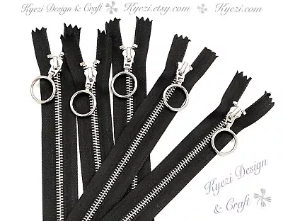 5 10 15 Pcs 9 Inch - 24 Inch Silver Metal Teeth Ring Pull Zippers • $21.99