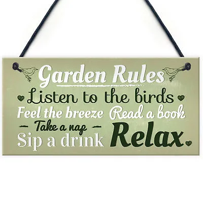 Garden Rules Novelty Hanging Plaque SummerHouse Sign Garden Shed Friendship Gift • £3.99